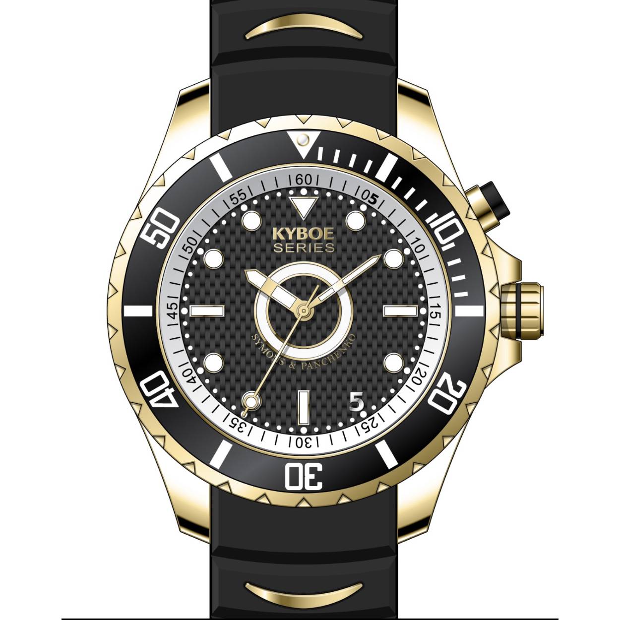 Kyboe Giant Series 3-wijzer met massief zilver gepolijste aerodynamische kast (zilver gepolijste bezel, donkerblauwe wijzerplaat) met niet-reflecterend saffier gecoat glas en een siliconen quick release band. Dit horloge heeft een stevige geschroefde kroon om 10 ATM waterbestendigheid te garanderen (betekent 100 meter onder zeeniveau prestaties).

Niet-reflecterend glas/lens met saffiercoating.
Lichtgevende wijzers en accenten op de donkerblauwe wijzerplaat met rode stip in het midden.
Soepel licht binnen rondom de wijzerplaat.
Miyota burger quartz Japans uurwerk.
Comfortabele zachte siliconen anti-allergische band met zijn beroemde SP-touch van suède.
de band is een paar cm langer en past veel beter, meer en grotere polsen als voorheen.
de vorm van de sjaals in de band is zo gemaakt dat mensen ze kunnen afknippen als de band te lang is.
twee lussen waarvan er slechts één verplaatsbaar is. De ene wordt dicht bij de gesp gehouden en zweeft niet overal.
Snelspanband.
Soepel draaiende buitenring (ratelen).