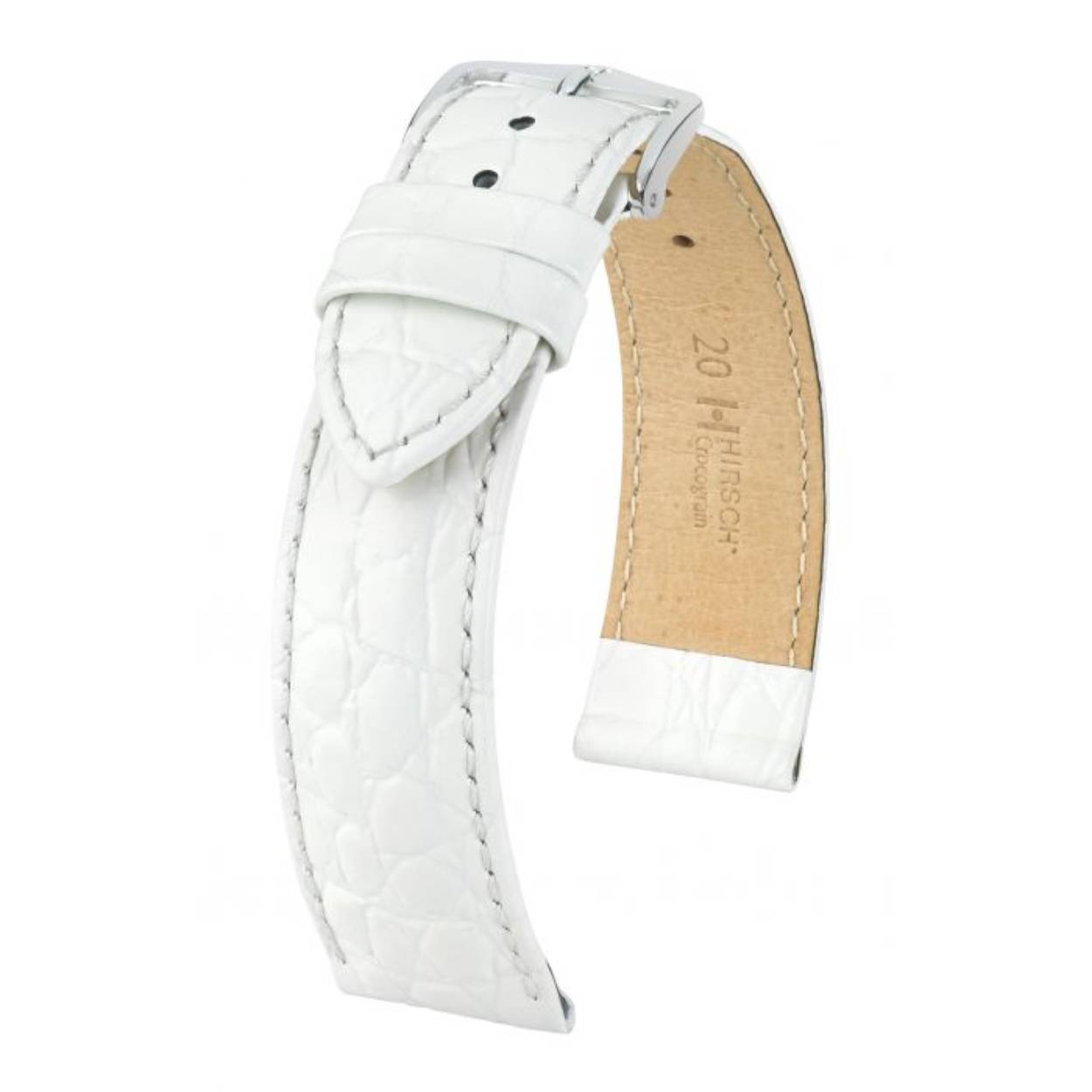 Het CROCOGRAIN horlogebandje doet zijn naam meer dan eer aan. Het glanzende kalfsleer met het originele krokodillenstempel en de bijbehorende karakteristieke oppervlaktestructuur maken van deze armband een echte blikvanger. De lichte bekroning en het discrete ton-sur-ton stiksel tonen de aandacht voor detail bij deze armband.