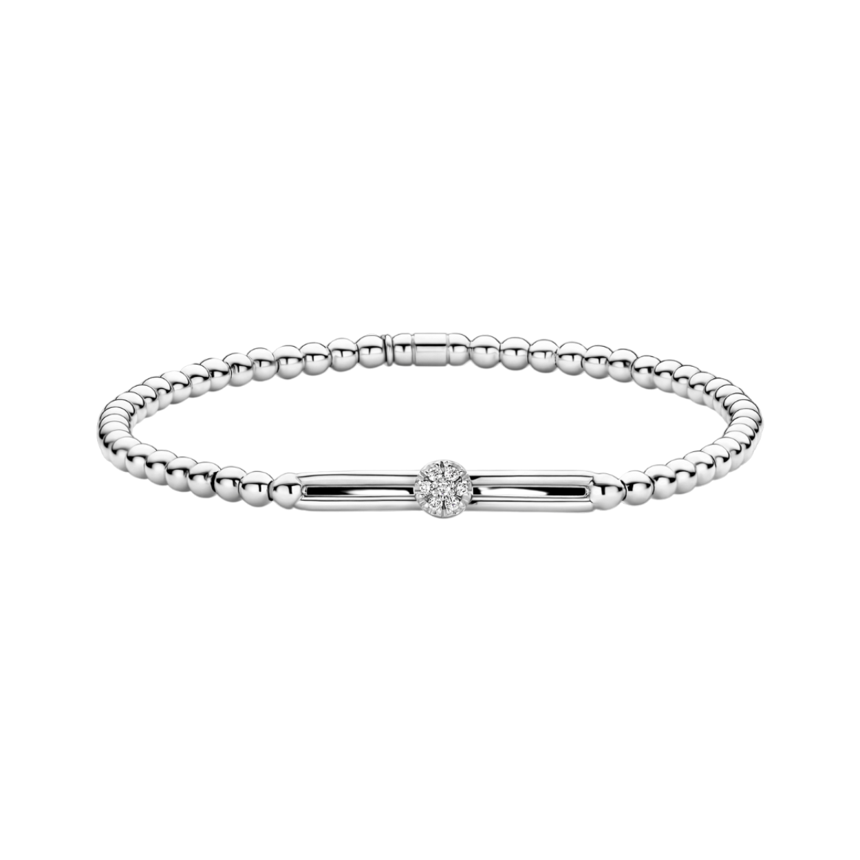 Witgouden  stretch armband met 7 diamanten