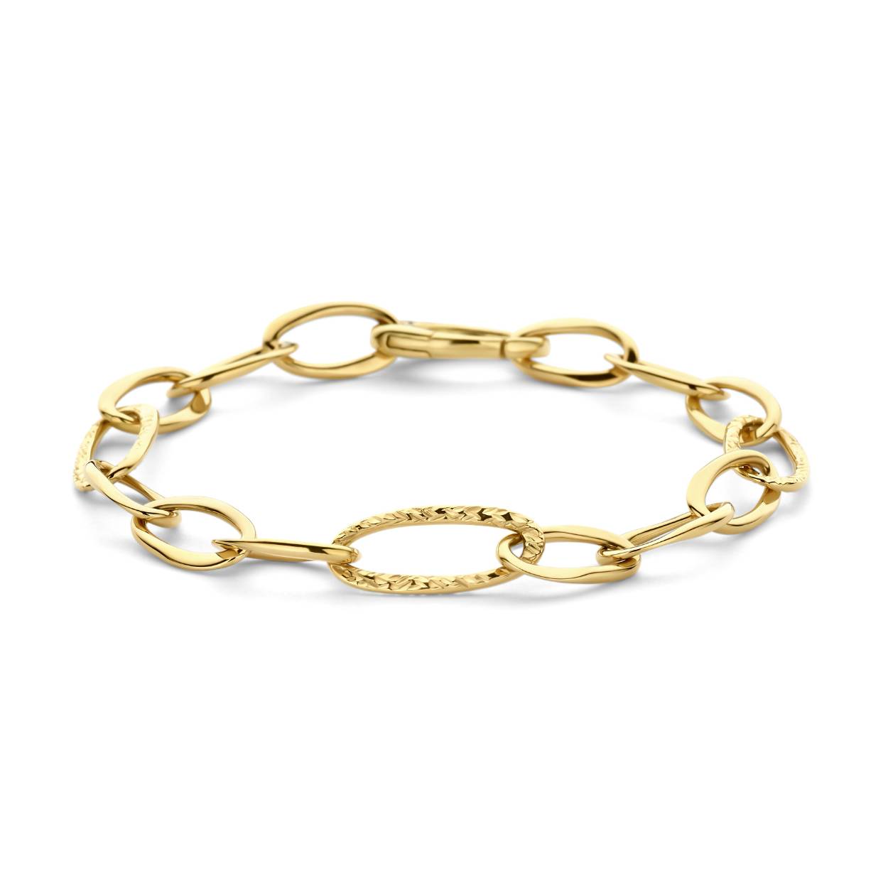 Italo Bottene luxe 14 karaats geelgouden armband met ovale schakels waarvan een deel met een gediamanteerde afwerking.
19 cm, zware uitvoering.