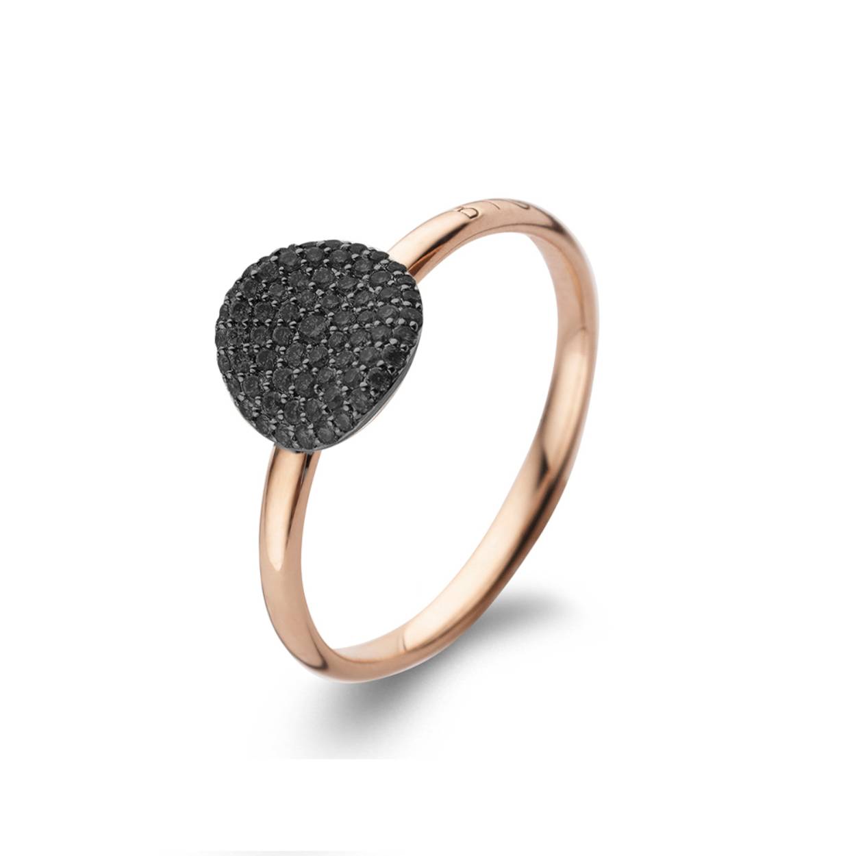 Deze Mini Waves ring is vervaardigd in 18-karaats roségoud en afgewerkt met zwarte diamanten en zwarte rodium 0.28ct