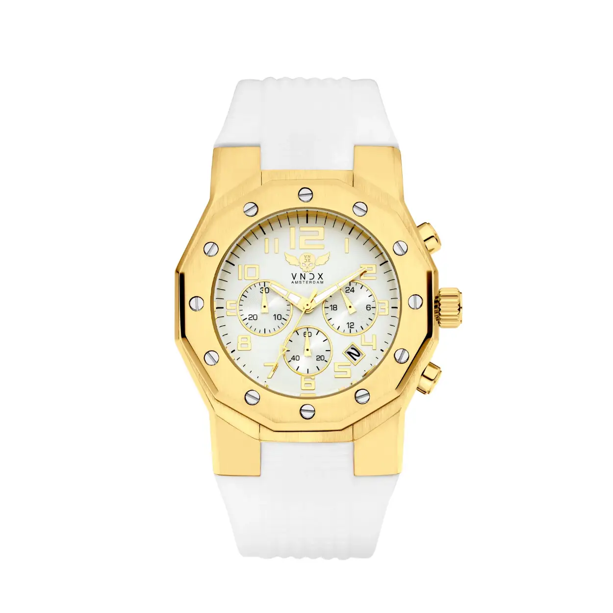 Nieuw in de collectie: IBIZA REBEL 

Een stoer horloge voor hem en haar, uitgevoerd met een mat geborstelde goudkleurige stalen kast, gecombineerd met de flexibele en comfortabele witte siliconen band.

Voorzien van een multifunctionele chronograaf en datumaanduiding, 

Ibiza Rebel; een uniek en stoer horloge voor jezelf, of om cadeau te doen. 

VNDX Amsterdam. Never too late!