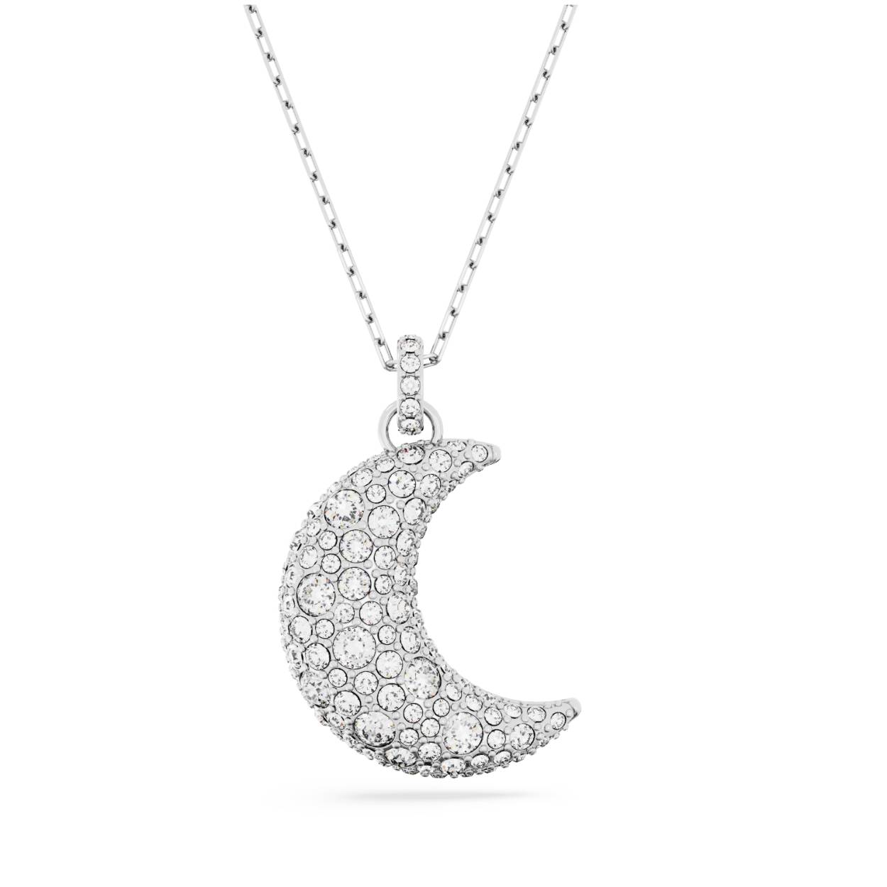 Draag deze schitterende Luna-hanger om uw stijl te laten stralen. Het ontwerp met een rhodium toplaag is geïnspireerd op de fasen van de maan en bevat een halve maan die is gedecoreerd met kristallen in vijf verschillende formaten voor een verfijnd pavé-effect. Een opvallend en mystiek sieraad dat u zowel overdag als 's avonds kunt dragen.

