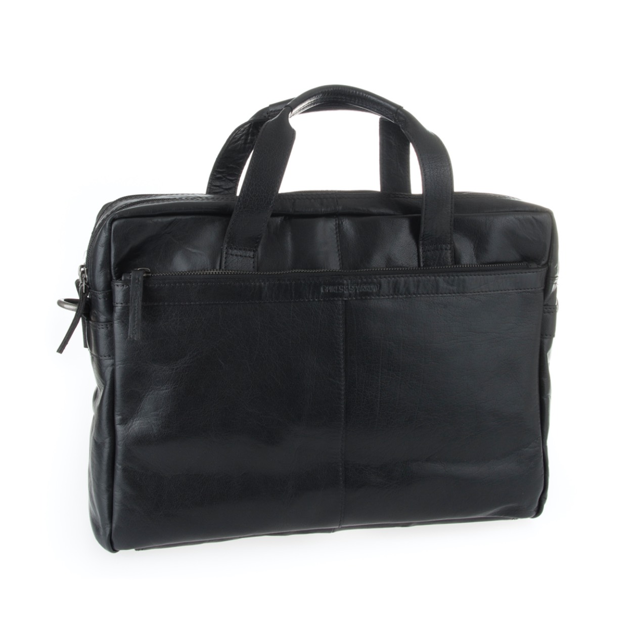 Kleur: black
Afmetingen: 40 x 9 x 29 cm 
Materiaal: bronco leer 
Exterieur: 2 hoofdvakken met rits, achtervak met rits, groot voorvak met rits 
Interieur: telefoon vakje, insteekvakje, pennenlusjes, laptop/tablet vak Laptop/tablet afmetingen: 33 x 24 cm / 13,3 inch 
Hengsels en banden: handvaten, afneembare lange schouderriem, trolley band
