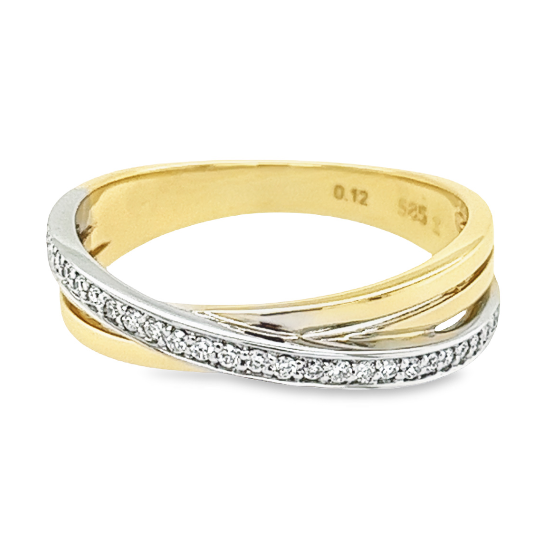 Bicolor cross-over gouden ring met Diamant 0,12 karaat
