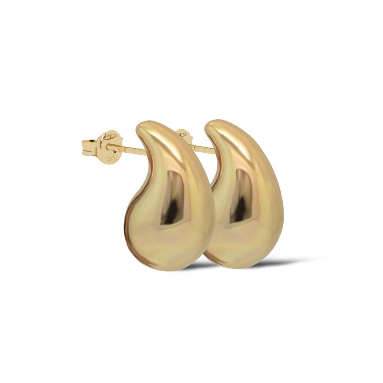 zilveren Karma oorstekers, CHUNKY DROP 20MM Goldplated