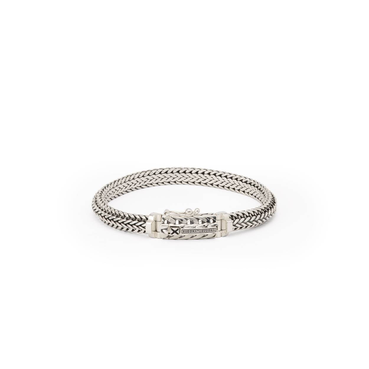 D - Buddha To Buddha massief zilveren -combinatie van Nurul en Ellen schakel armband met een bak sluiting en een veiligheidsachtje - J215-Nurul/Ellen - D voor polsomtrek 16 cm