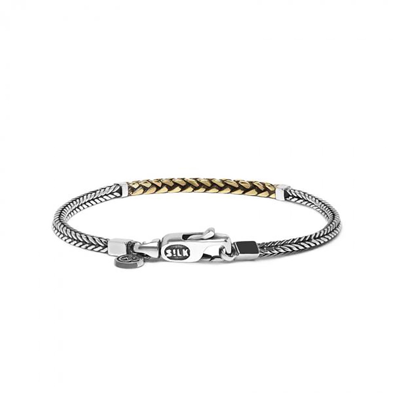 Het nieuwste bicolor armbandje met mini karabijn haakje, welke zilver combineert met messing!
