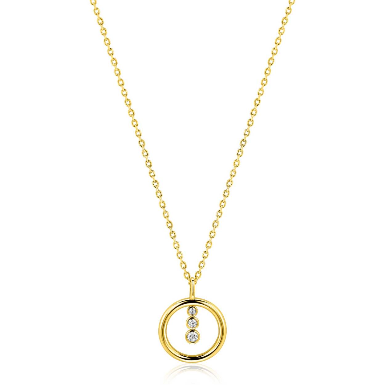 ZINZI gold plated zilveren ketting 45cm met ronde hanger en drie fonkelende witte zirkonia's ZIC2820Y