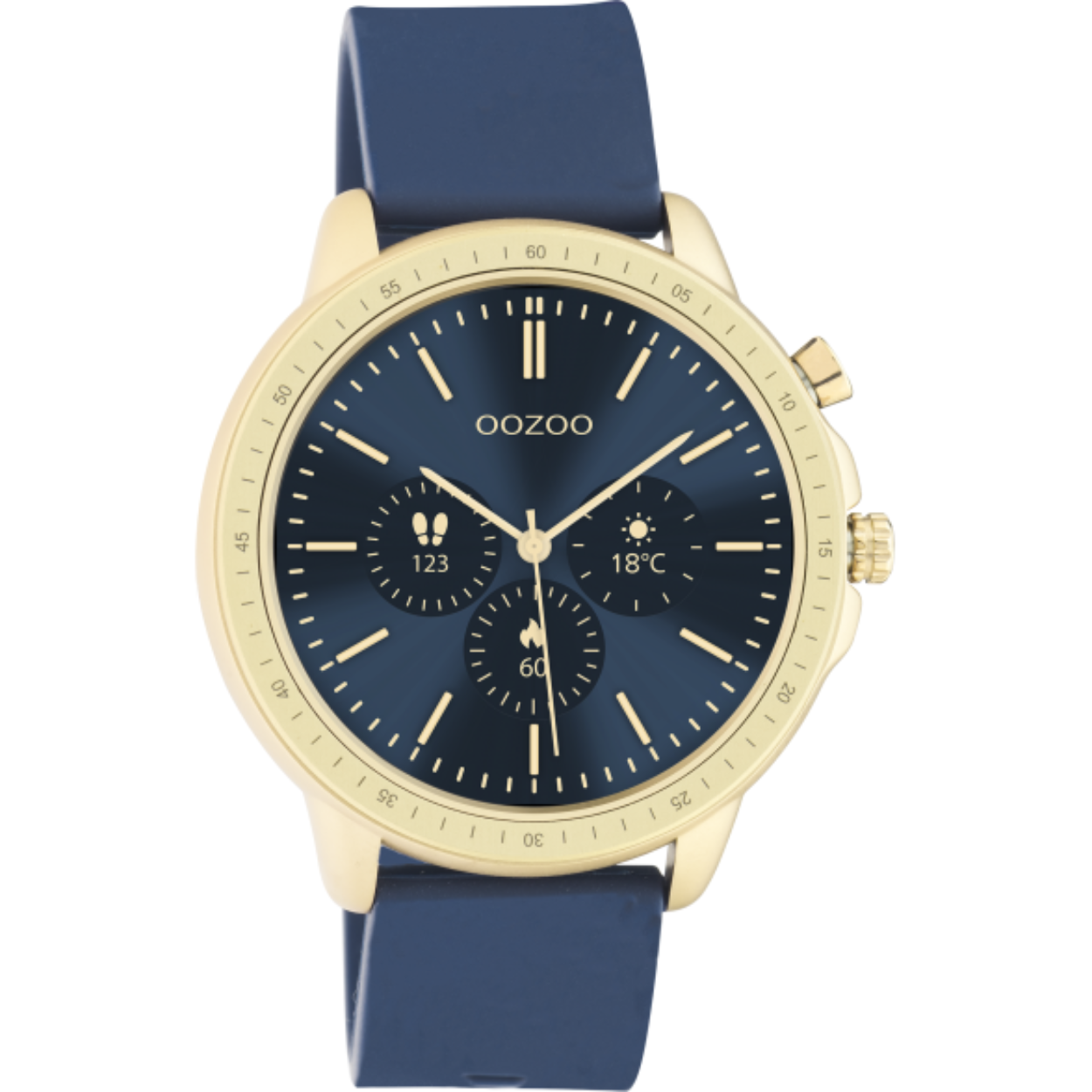 OOZOO Smartwatches - unisex - rubber horlogeband donker blauw met goud gekleurde kast