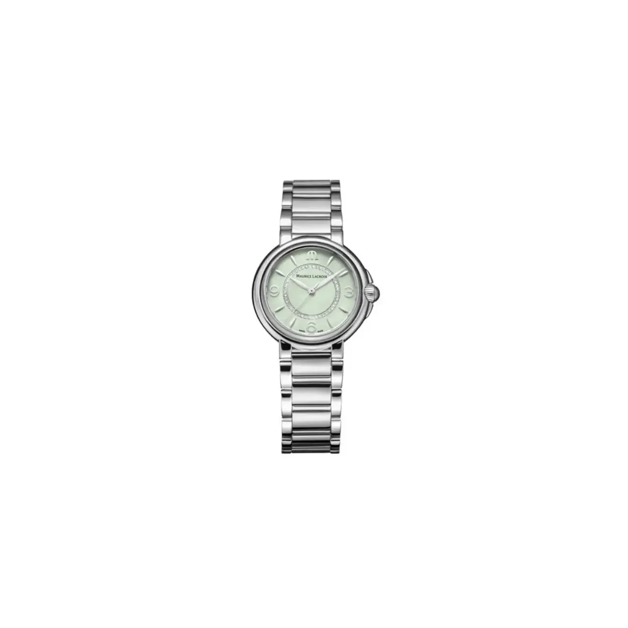 Dit is een horloge van het merk Maurice Lacroix gemaakt voor dames.
De specificaties zijn als volgt:
Kastmaat: 32 mm
Kastdikte: 9
Bandbreedte: 17
Waterdichtheid: 3 ATM / 30 Meter / 100 Feet