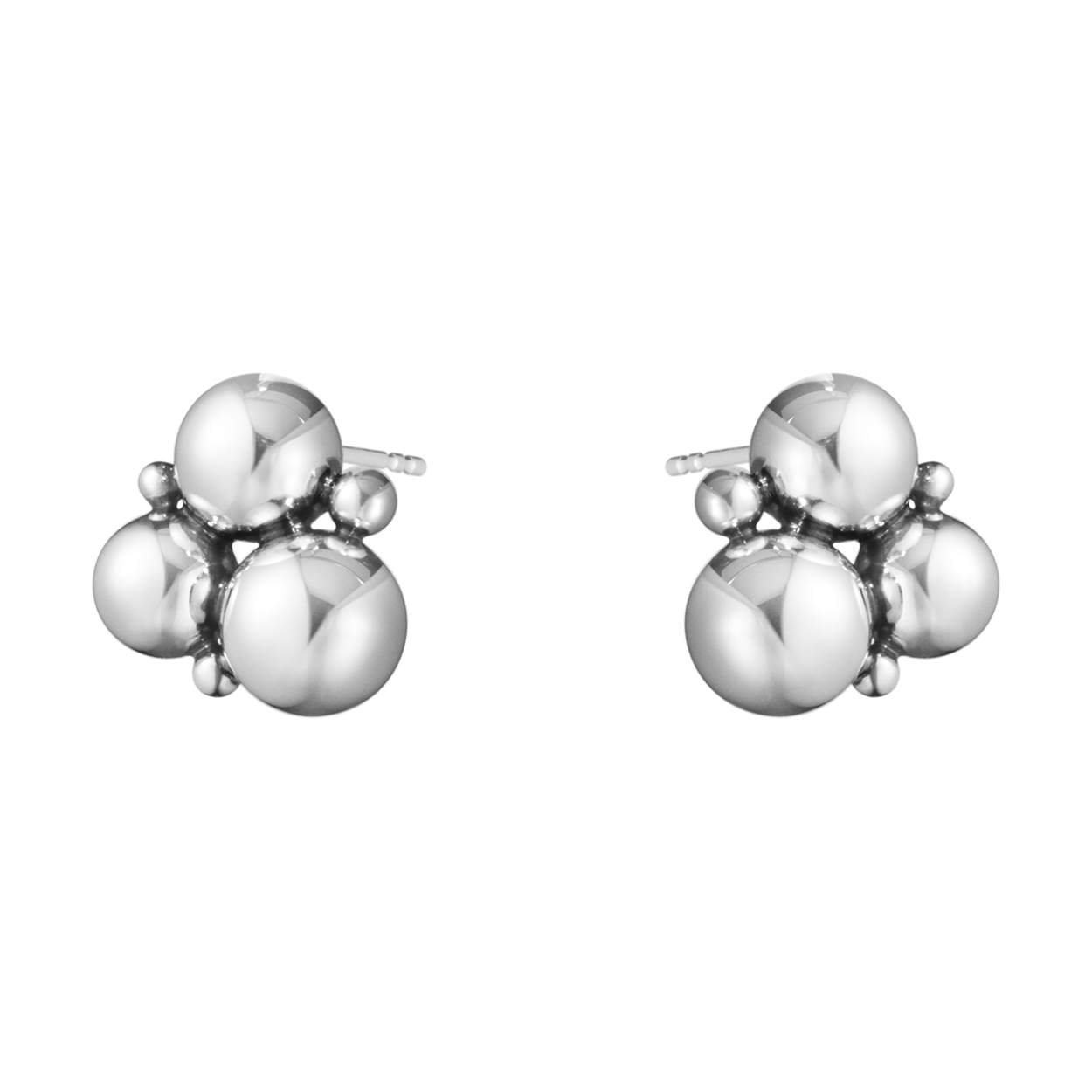 An abstract bunch of grapes made from sterling silver beads forms this pair of bold ear studs. Referencing the natural forms seen in the highly decorative Art Nouveau period and featuring an oxidised finish that accentuates their sculptural shape, the earrings are a modern interpretation of a timeless style. Wear classically as a pair or mix with other studs for a more contemporary look.