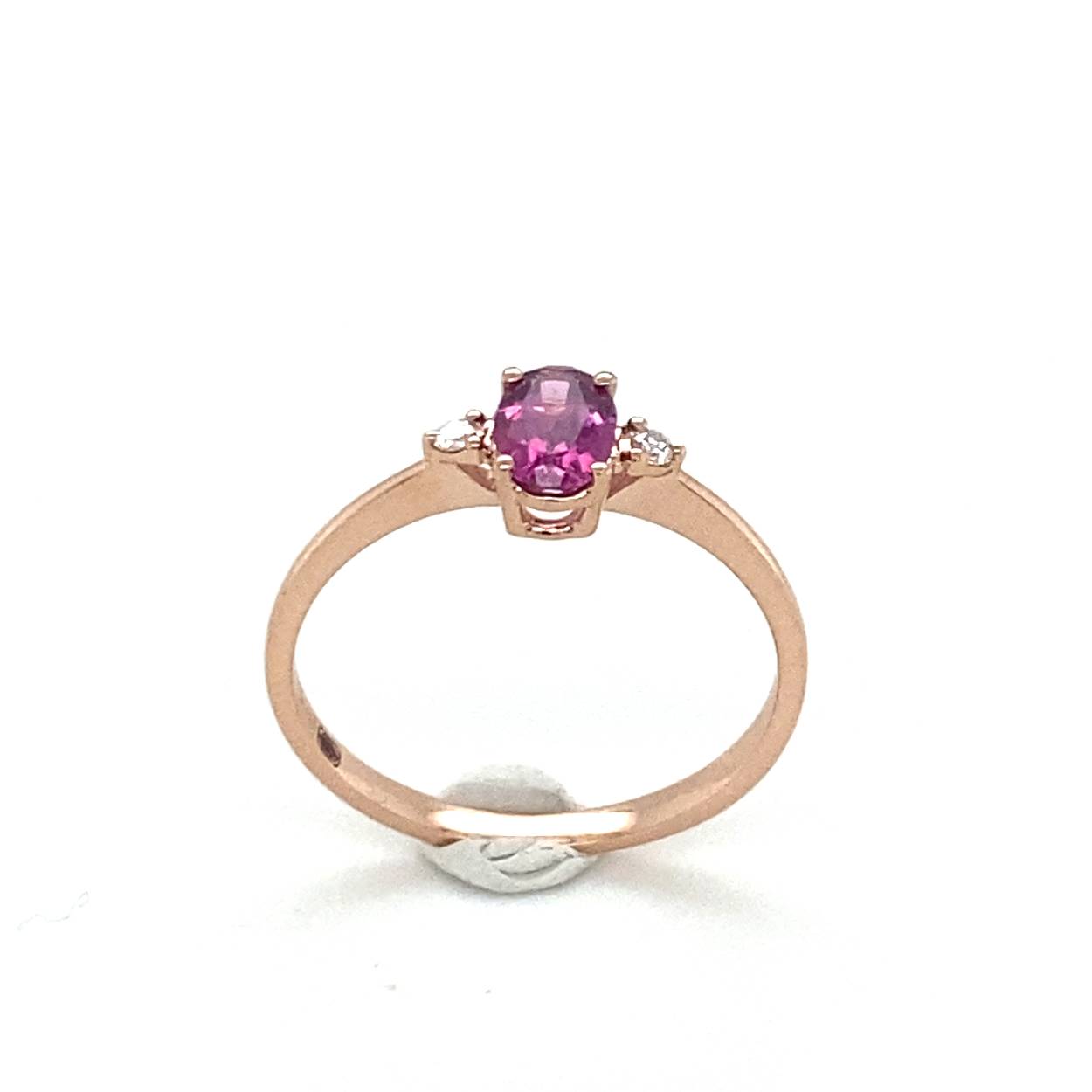 geel gouden damesring met rhodoliet en diamant 0.03ct