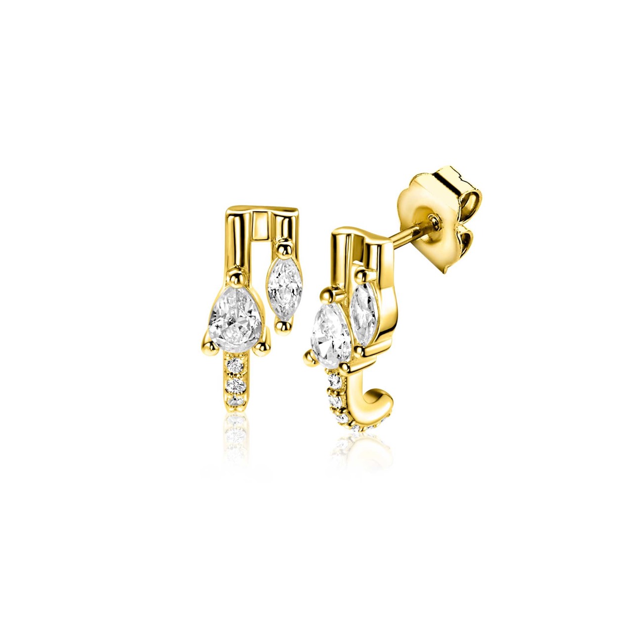 12mm ZINZI gold plated zilveren multi-look oorstekers met peervormige en ovale witte zirkonia's ZIO2689Y.