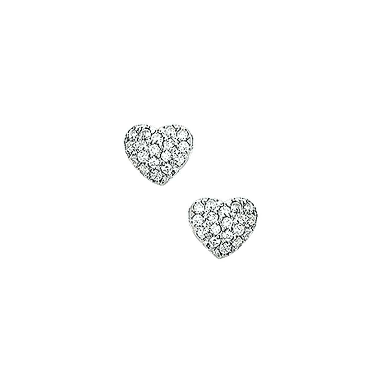 Gerhodineerd zilveren oorknoppen met een hart van zirkonia.