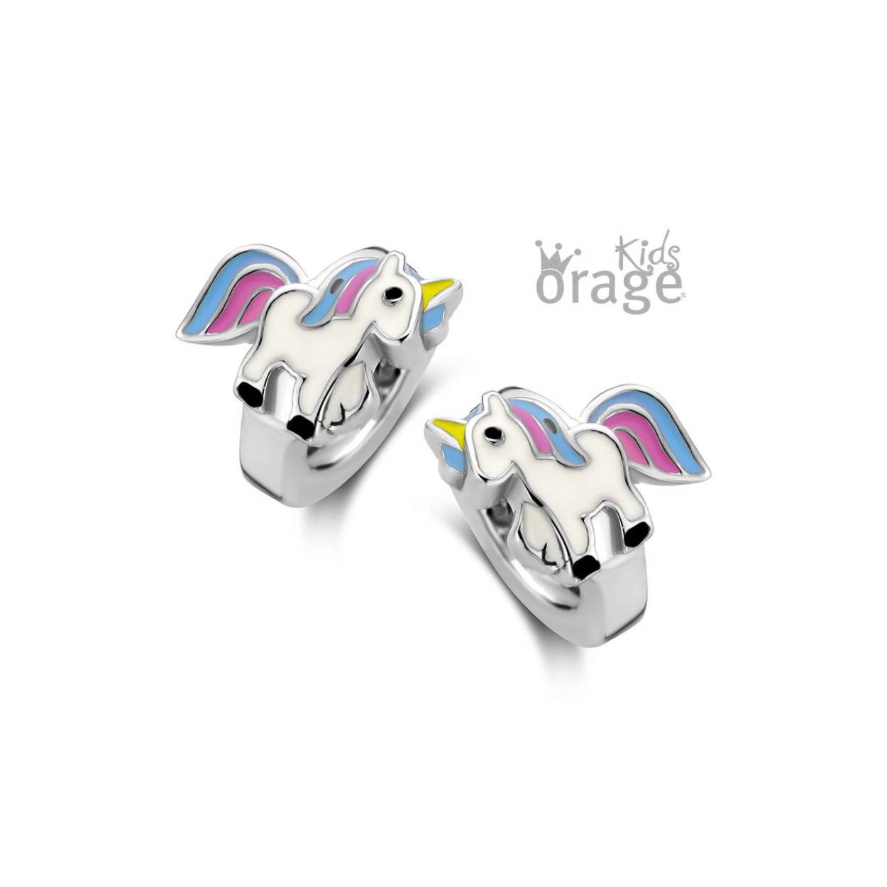 Orage Kids creolen zilver eenhoorn wit blauw roze