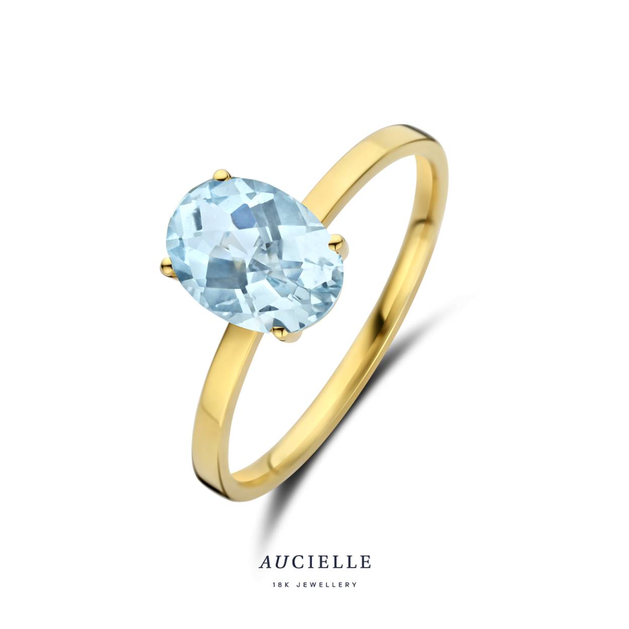 Aucielle ring goud 18k, ovaal aquamarijn