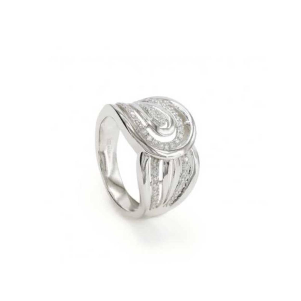 Zilveren dames ring golvend met zirkonia. Maat 54