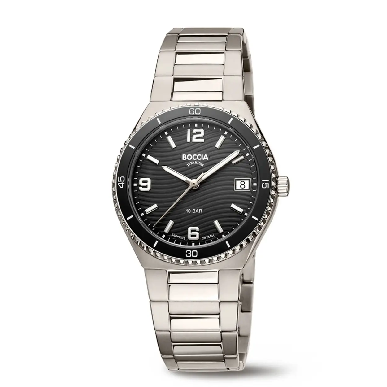 Dit dameshorloge van Boccia heeft een sportieve uitstraling. De 3367-03 heeft een ronde titanium horlogekast met een grijze keramieke bezel en een grijze bewerkte wijzerplaat met datum en duidelijke uursaanduiding. Aan de titanium kast zit een titanium band met een vouwsluiting. Het horloge heeft een doorsnee van 36mm, een saffierglas en is 10ATM. Of je nu klassiek of chique gekleed gaat, dit horloge past bij elke outfit en iedere gelegenheid!


