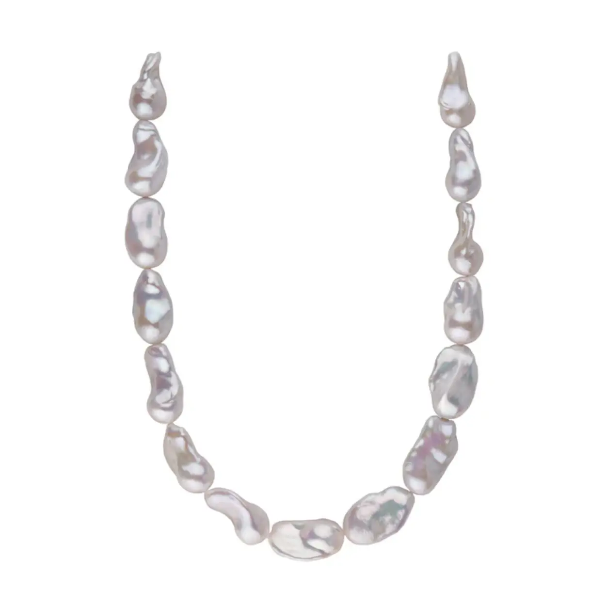 Parelsnoer, nog niet geknoopt voor 45 cm parelcollier exclusief slot. Baroque zoetwaterparels van 13-18 mm, deze vorm word ook wel Fireball genoemd, omdat de vorm op een meteoriet lijkt. 