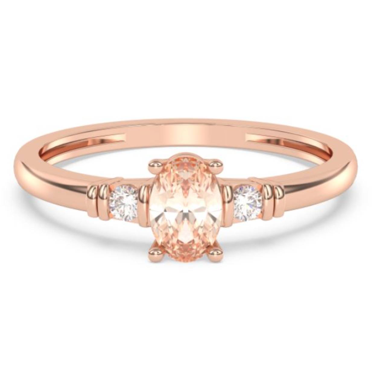 Rosé gouden briljant ring 2steens totaal 0.08crt H-SI 
met 1x0.6 Ovaal Morganiet