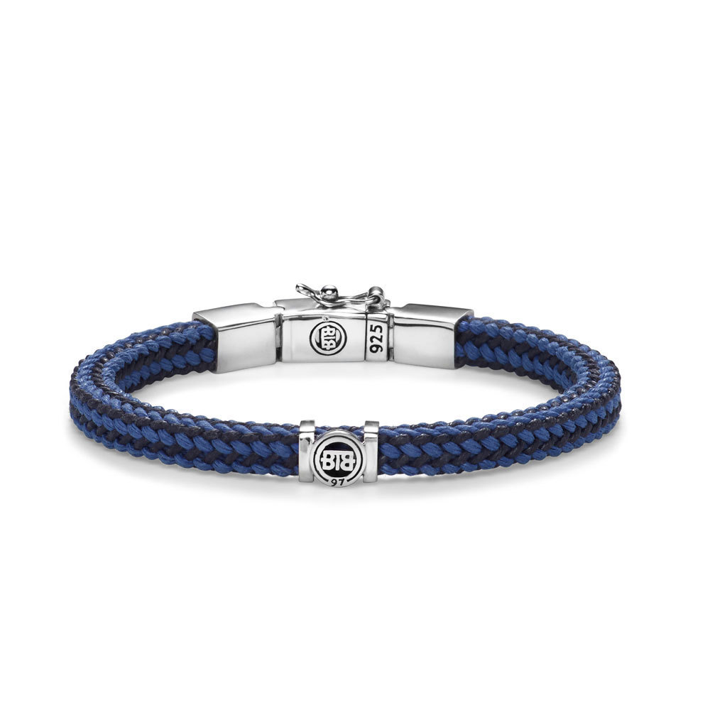 Buddha to Buddha - Koord armband met zilveren sluiting. Denise Cord Mix Blue, Blauw/Grijs, 18cm - 001J057802211