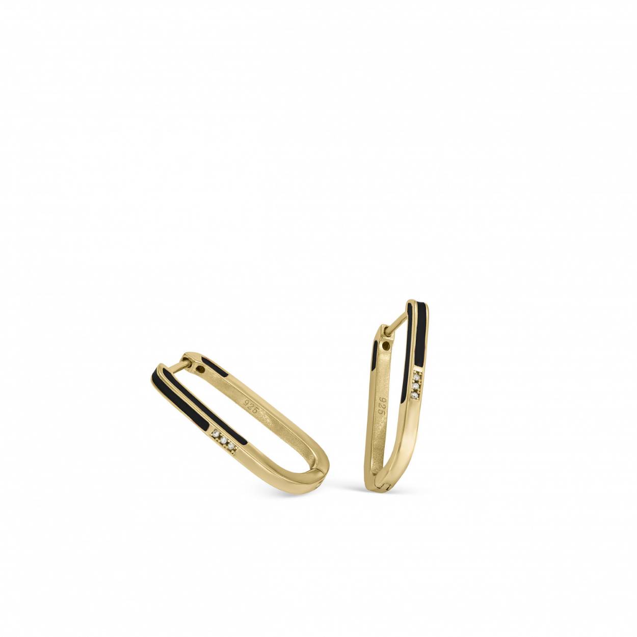 Lineargent oorringen zwart emaille en zirkonia