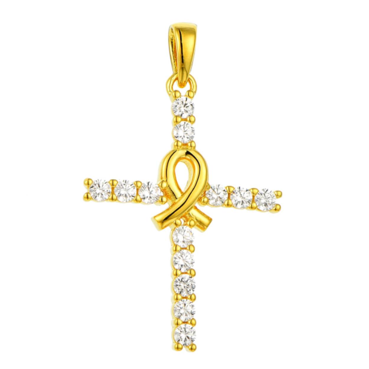 Zilver vergulde hanger, kruis met zirkonia's 