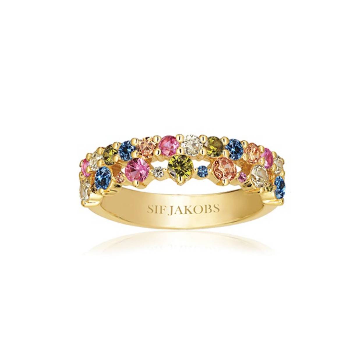 Sif Jakobs zilver 18 krt. goldplated ring met gekleurde zirkonia's 