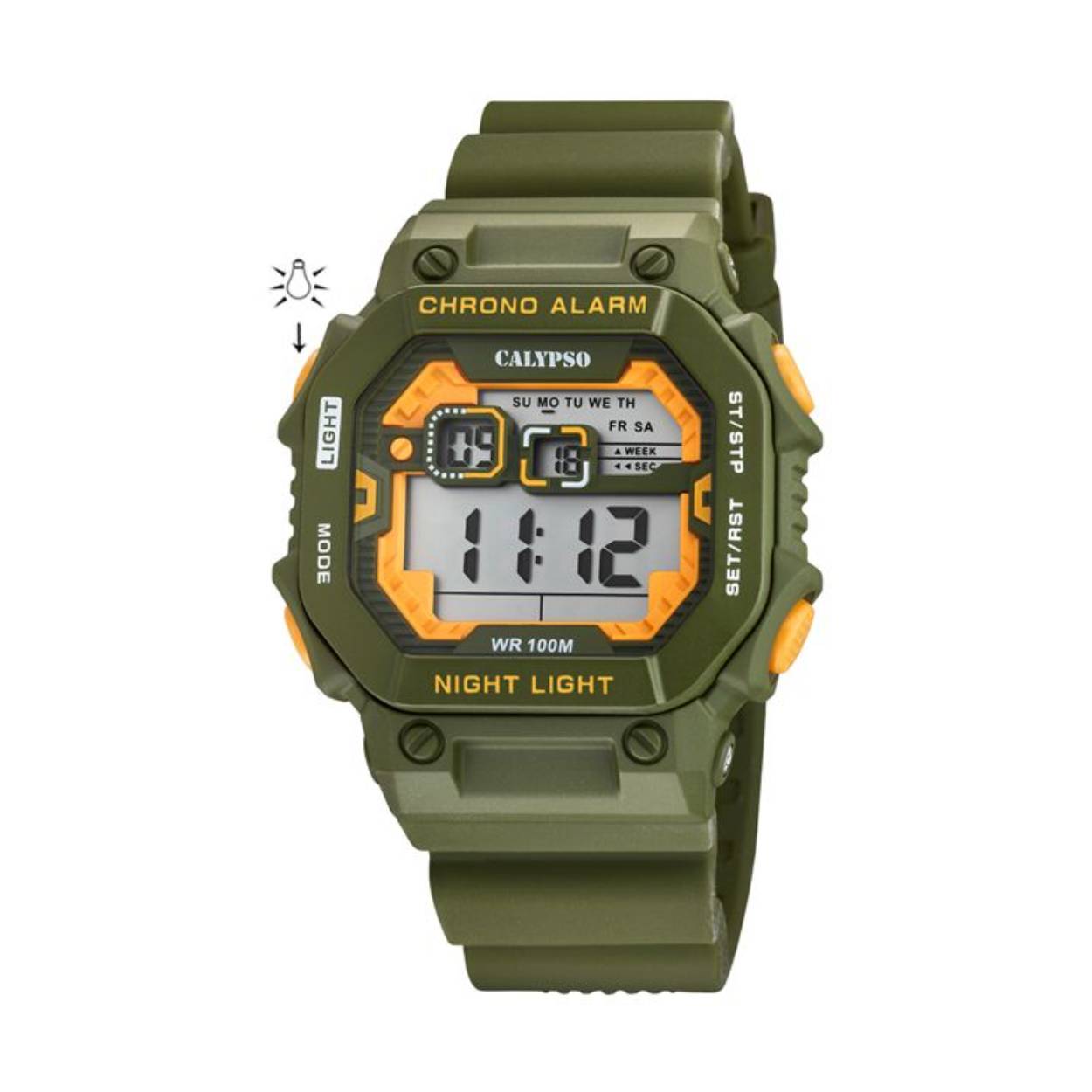 Digitaal horloge van Calypso met tijd datum alarm tine en chronograaf