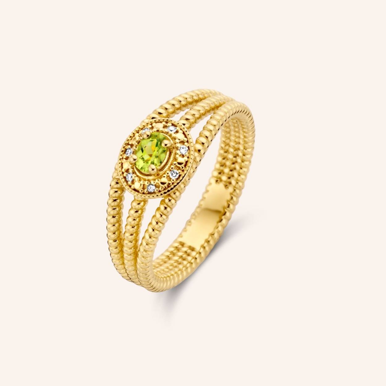 A ravishing ring, featuring an oval peridot gemstone and 7x crisp diamonds, twinkling bright as the sunny reflections in the aquamarine sea. A playful twisted triple shank captures the mesmerizing movement and soothing sound of soft waves breaking upon the shore. 

Styling tip: Twist all the way with our matching Fate and Serendipity rings.


Ref: M2028 | Ring | 925 Sterling Silver | 7.00 x 1.40 x 3.20 mm | Peridot Oval Green: 1pc , White Diamond: 7pc