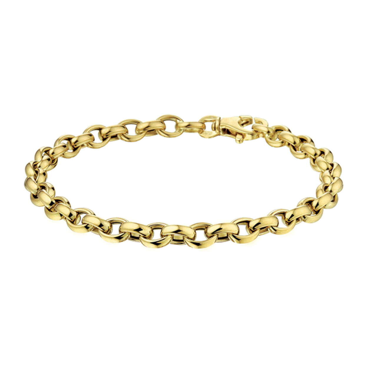 Gouden jasseron armband 19cm, schakelbreedte 5mm.