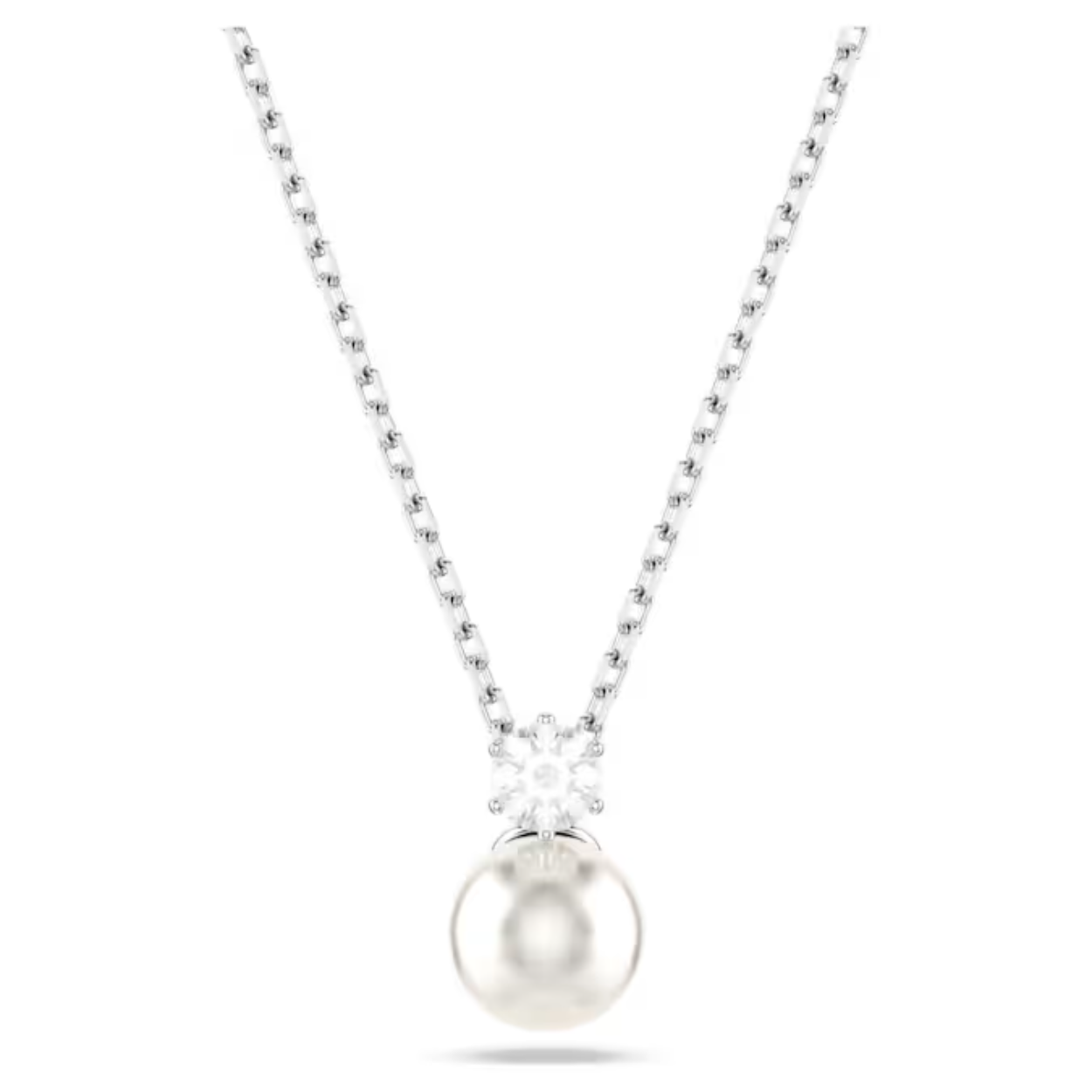 Deze delicate Matrix-hanger laat zien hoe mooi eenvoud is. Het sieraad met rhodium toplaag hangt aan een elegante ketting en is voorzien van een witte Swarovski Crystal Pearl en een Swarovski Zirkonia in Round-slijpvorm. Het is het perfecte luxe sieraad dat het licht vangt en goed kan worden gecombineerd met andere stukken uit de Matrix-familie.