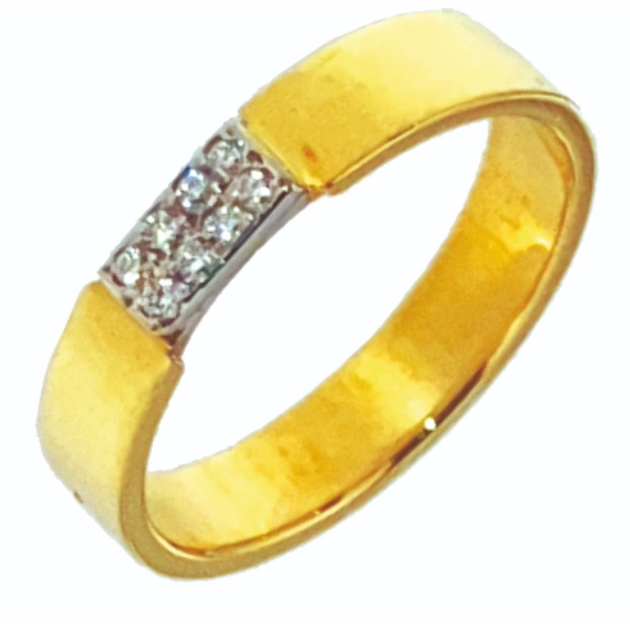 18 karaat geel gouden ring met 0.05ct briljant in wit goud gezet maat 53