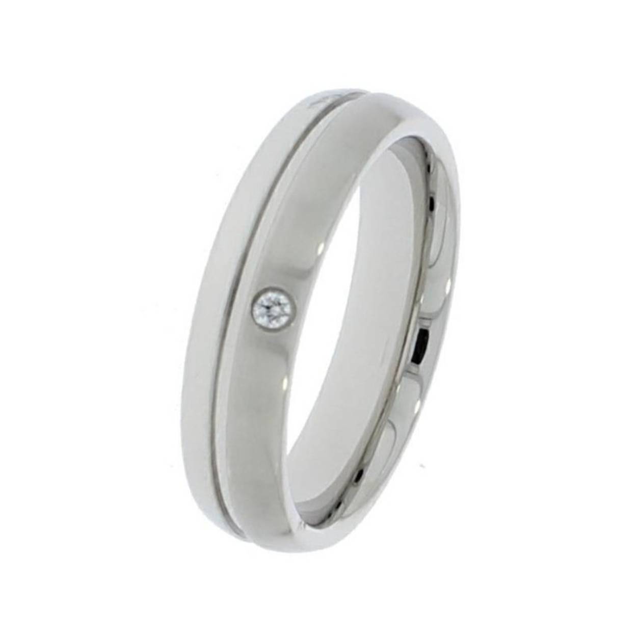 Stalen ring mat/glanzend met 1x diamant 0,02 w-si