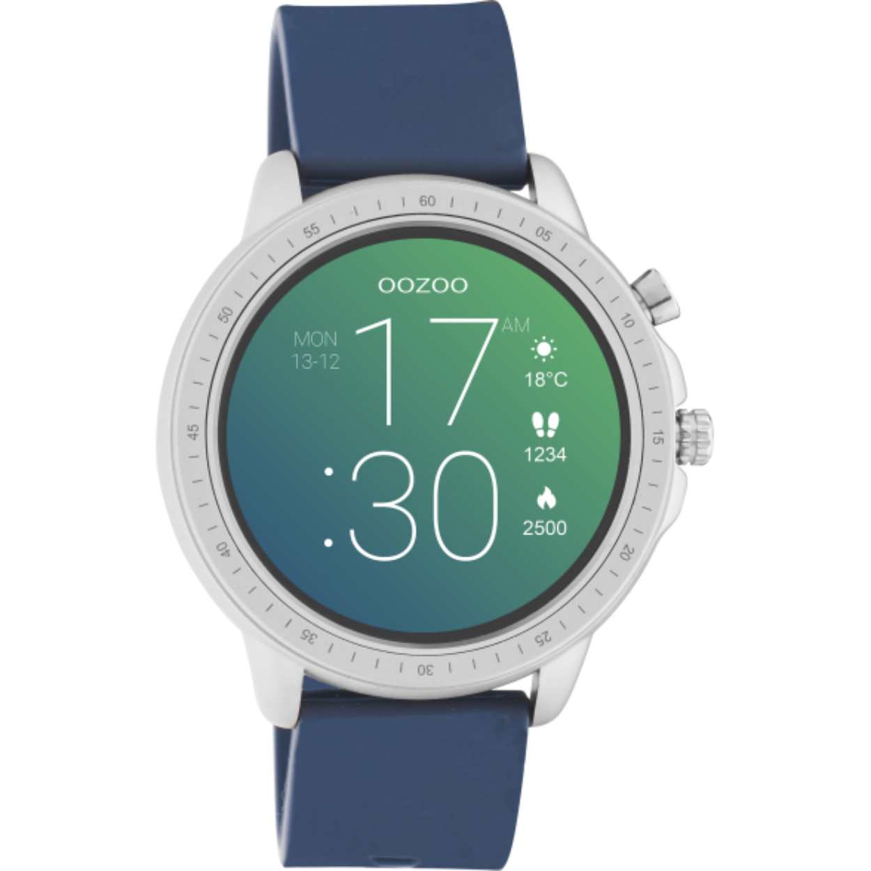De horloges van deze digitale collectie hebben een rond design en originele OOZOO wijzerplaten. Deze unisex smartwatch is de slimme oplossing voor iedereen. De zilver kleurige horlogekast, sterke donker blauw rubber horlogeband en IP67 certificering