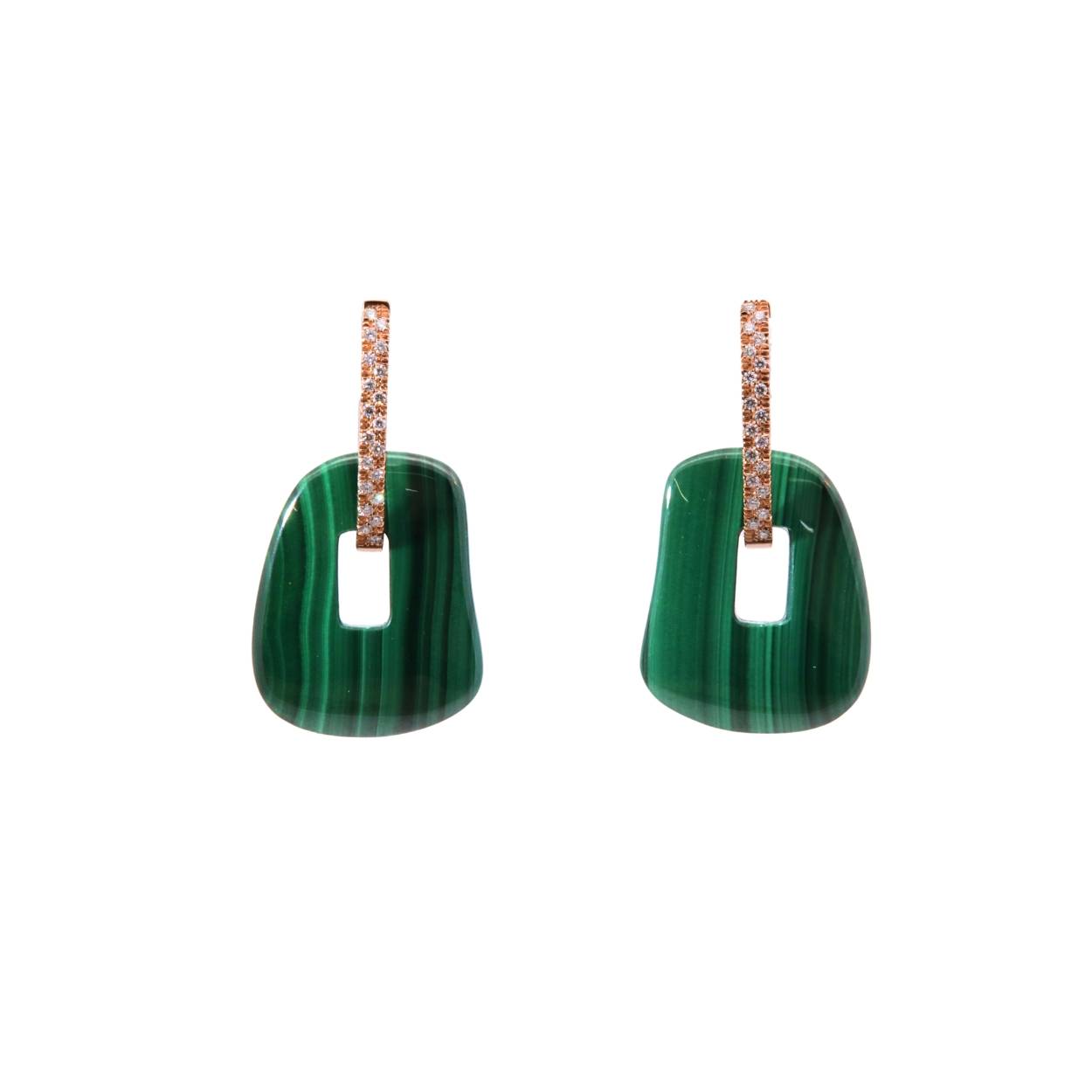 Hoops roségoud met witte diamanten en MEDIUM Malachiet  element