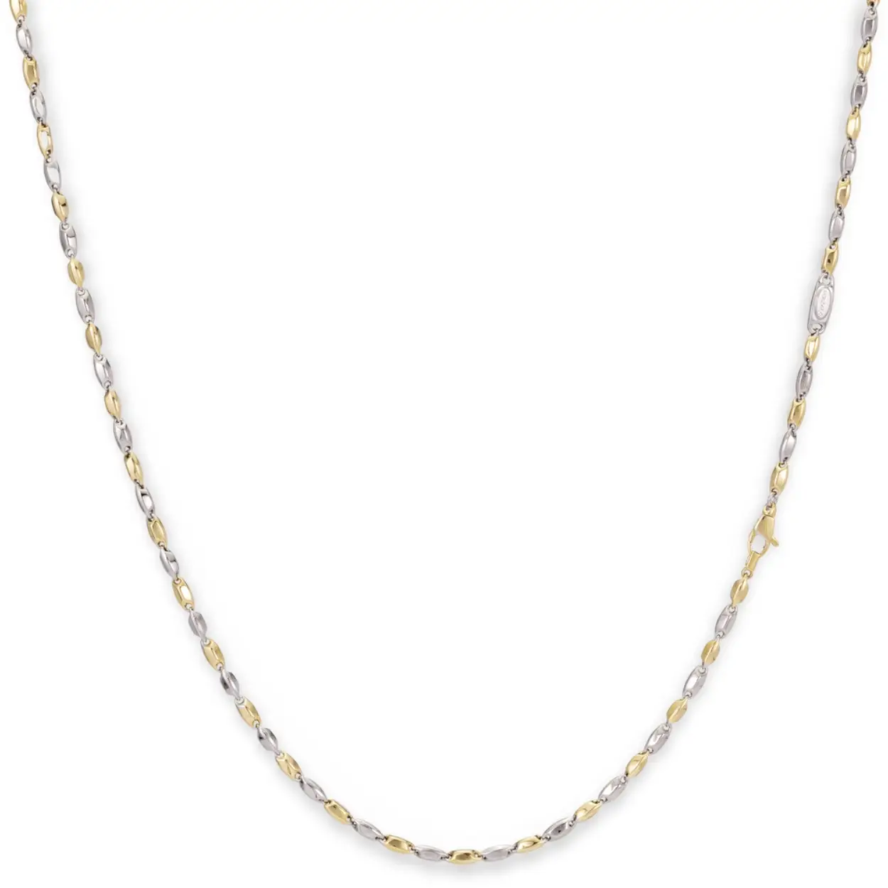 Tijdloos bicolor gouden collier van het Nederlandse merk Monzario. Het collier is gemaakt van 14-karaats wit- en geelgoud, hierdoor zal het mooi van kleur blijven. Daarnaast kan het mooi gecombineerd worden met zowel wit- als geelgouden sieraden. Het collier is 45 cm lang, waardoor het mooi in de hals ligt.

Lengte: 45 cm. Breedte: 2.3 mm.