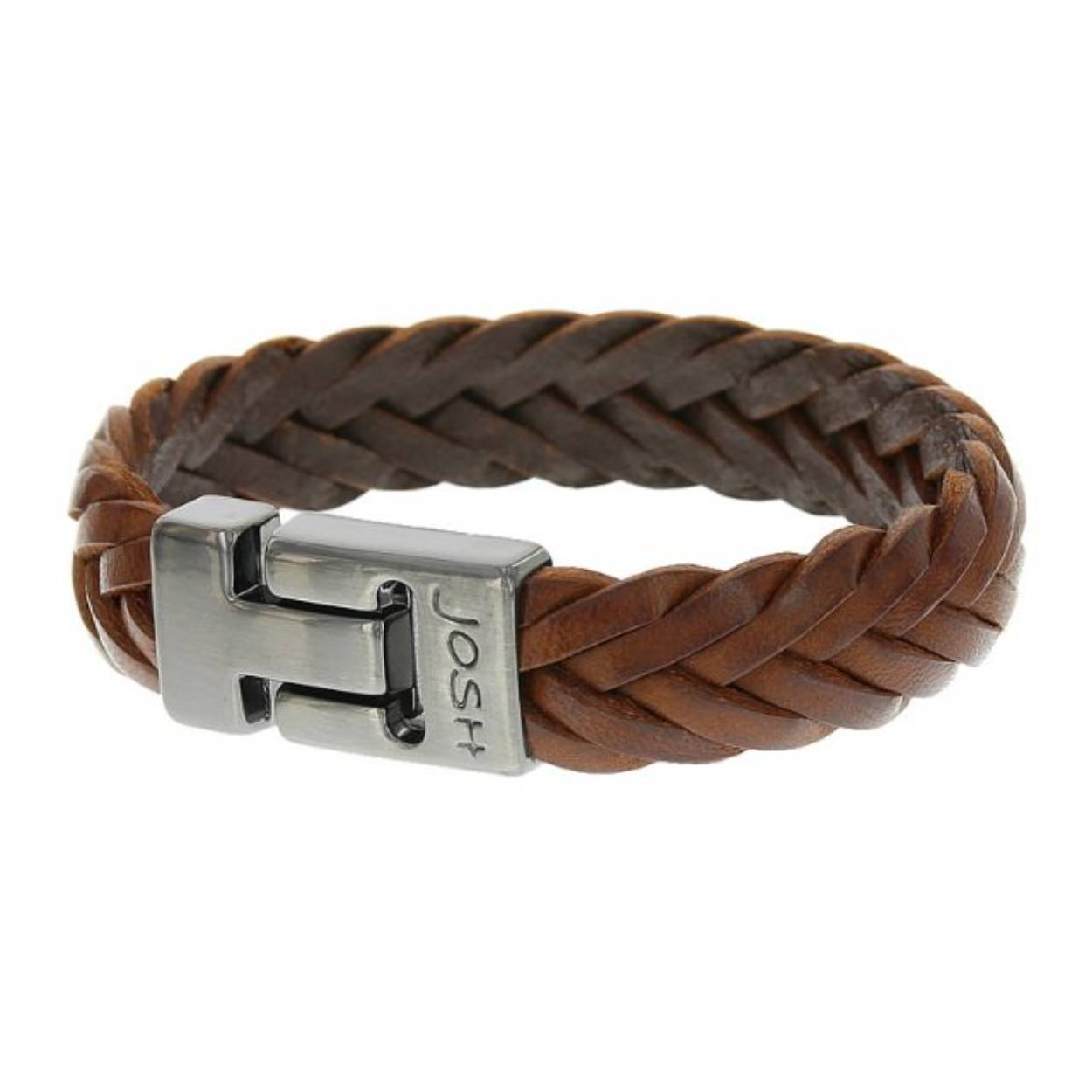 Josh armband leder verzilverd 24001-BRA-SB/COGNAC/L-1