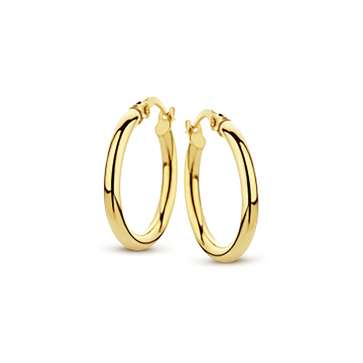 Fjory oorring rond 15mm
De geelgouden sieraden van Fjory hebben een zilveren binnenkern.