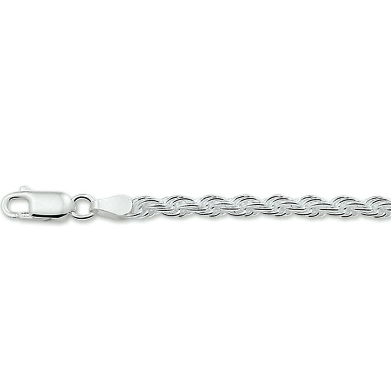 Zilveren lengte artikel met koord schakel. De schakelbreedte is 3.5mm.