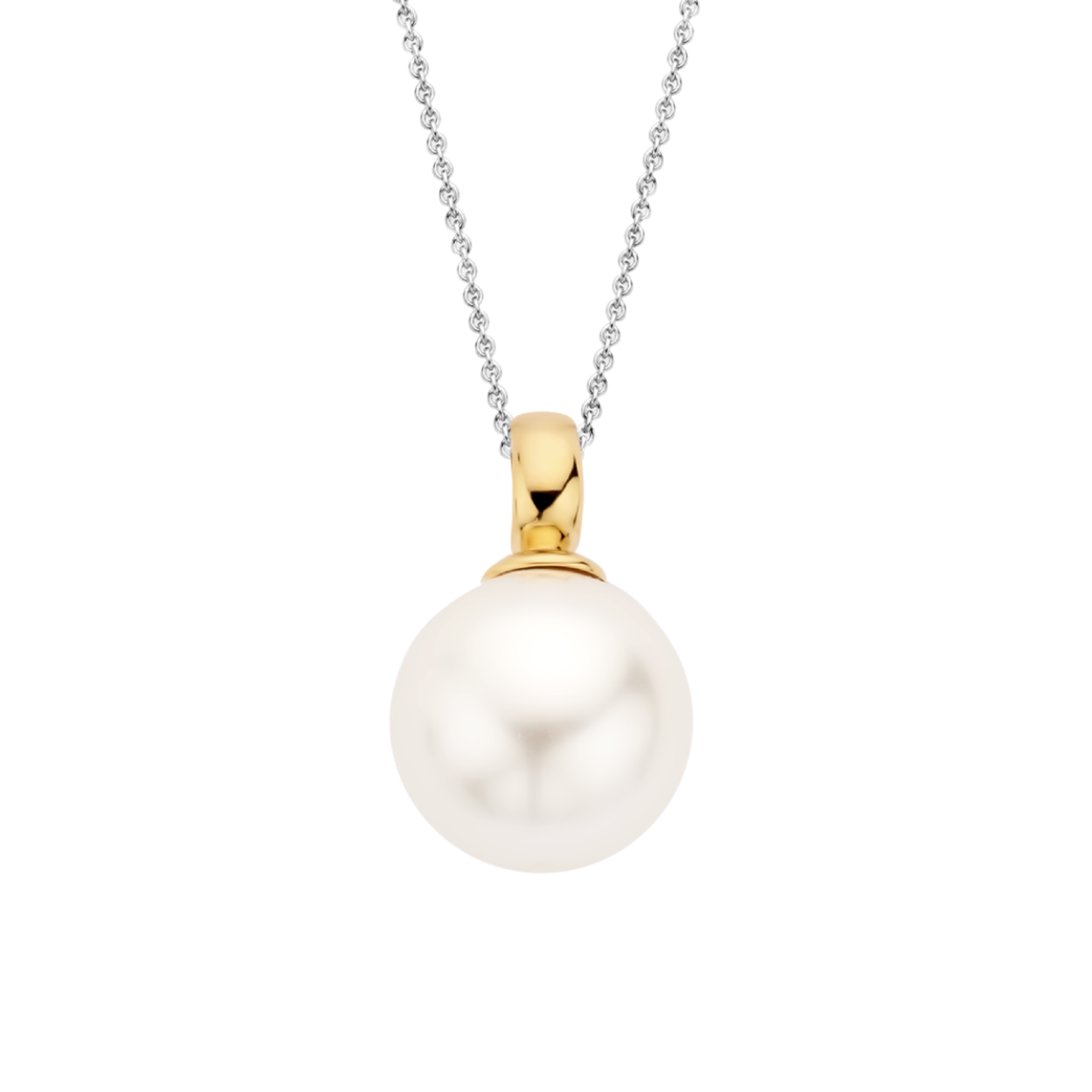 
Ti sento zilveren collier + hanger geel verguld imitatie parel wit 6814PW