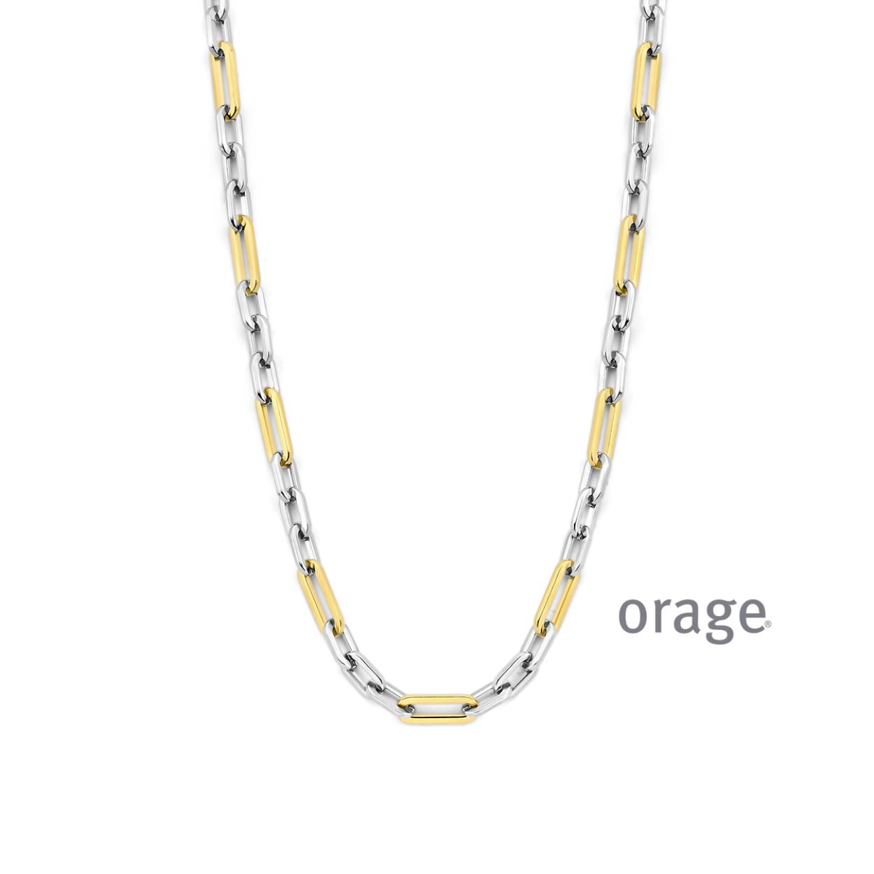 Bicolor (goud/zilverkleurige) collier van het merk Orage
Lengte: 45 cm
Materiaal: edelstaal, deels verguld
Bijhorende armband ook verkrijgbaar
Ook verkrijgbaar in de goudkleurige versie