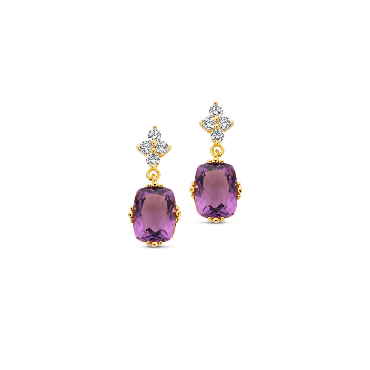 Oorringen zilver verguld met synthetische Amethyst Naiomy