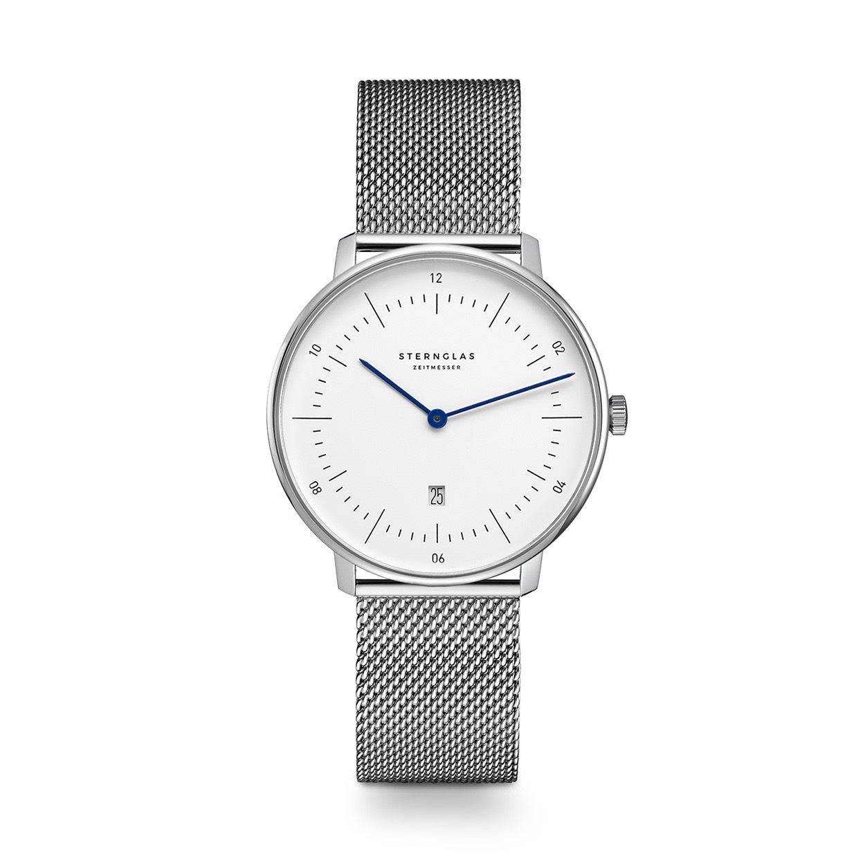 Van 13-11-24 t/m 2-12-24 BLACK FRIDAY korting (tot 33%) op alle Sternglas horloges!

Sternglas Naos XS dameshorloge met stalen milanese band, witte wijzerplaat met blauwe wijzers en datum en saffierglas