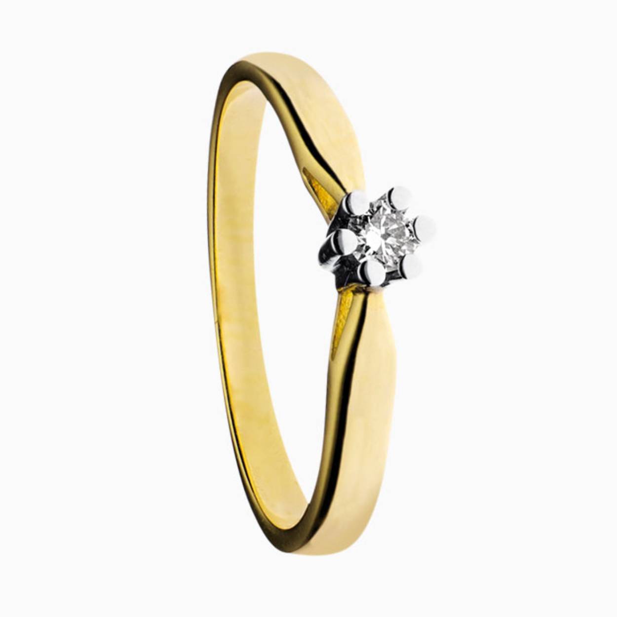 Eclat klassieke 6 poots solitair ring bicolor maat 54
1x 0.03crt Tw/vvs