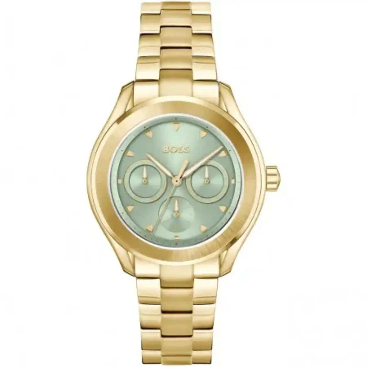 BOSS HB1502745 LIDA Dameshorloge 38mm 
Dit BOSS horloge uit de LIDA serie met artikelnr: HB1502745 heeft een stijlvolle look. Zeer geschikt voor de moderne stijlvolle vrouw van nu. Het dameshorloge valt op door zijn goudkleurige stalen ronde horlogekast met een platte goudkleurige bezel en een groene sunray wijzerplaat met dag, datum, en 24-uursaanduiding. Aan de kast zit een stalen goudkleurige schakelband met vouwsluiting. De kast van het horloge heeft een doorsnee van 38mm met mineraalglas en is 3ATM. 

HET MERK:
HUGO BOSS is afgestemd op levensstijlen waar het gaat om kwaliteit en precisie. Het wereldwijde fashionlabel is verdeeld in twee merken: BOSS en HUGO. Het merk BOSS biedt geavanceerde, moderne horloges gericht op kwaliteit en design om een onberispelijke look te creëren – of het nu zakelijk, casual of sportief is. De horloge collectie van BOSS is perfect afgestemd op levensstijlen waar het gaat om kwaliteit en precisie. BOSS is op maat gemaakt in een onberispelijke stijl.

Blijf stijlvol bij de tijd. Voor de BOSS-vrouw is stijl het handelsmerk en draait alles om
details. Breng uw look naar een hoger niveau met onze nieuwe en kenmerkende horlogecollectie.

SPECIFICATIES:
- Mineraalglas
- Ronde kastvorm, Ø 38mm
- Goudkleurige horlogekast
- Groene wijzerplaat
- Goudkleurige schakelband