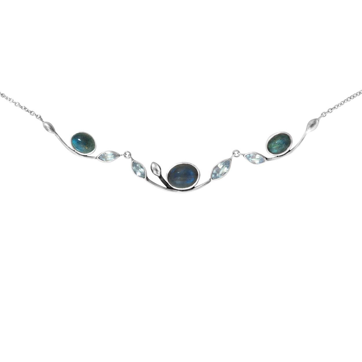 Zilver collier, labradoriet+topaas
