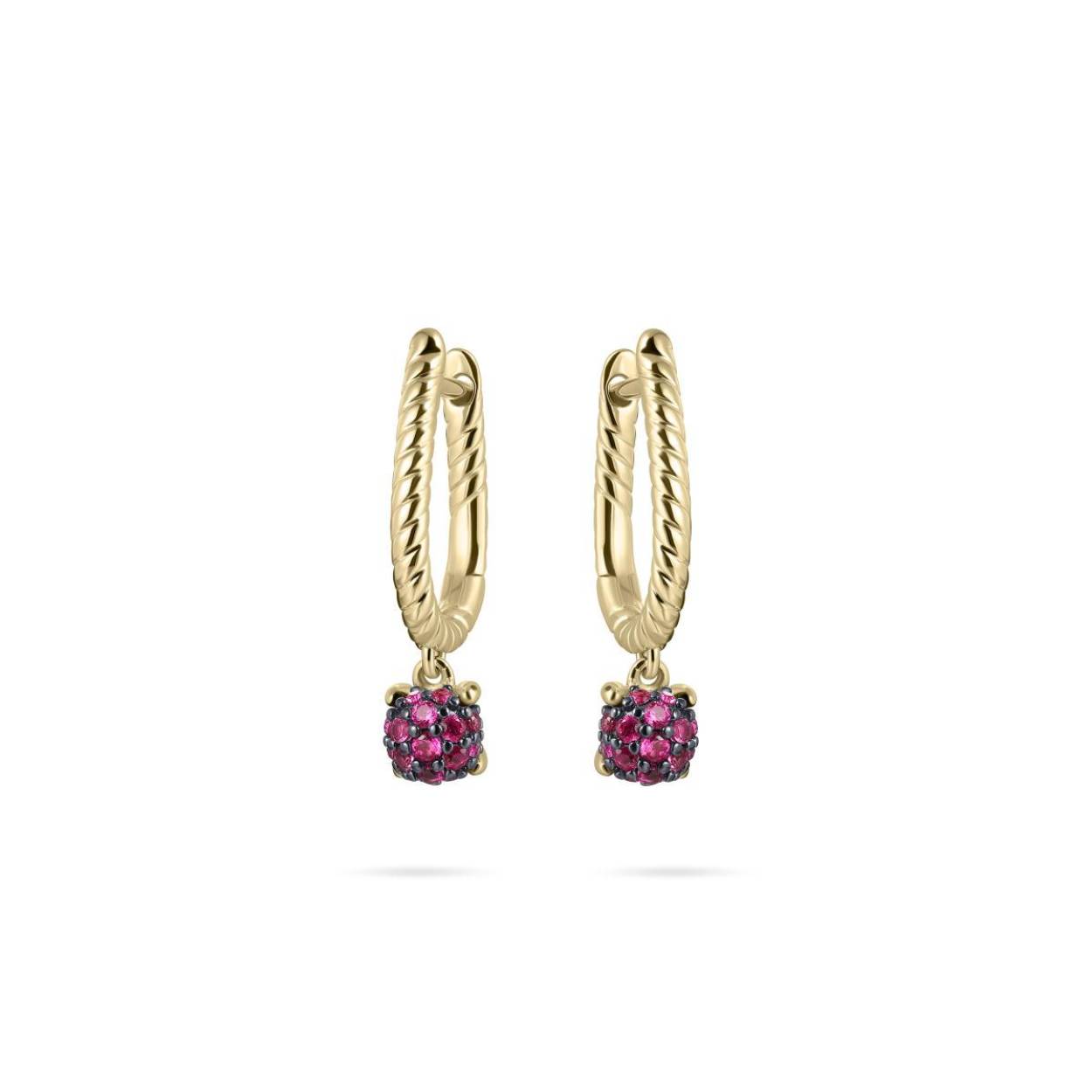 Gisser Jewels zilver vergulde oorringen met bordeaux rode zirkonia