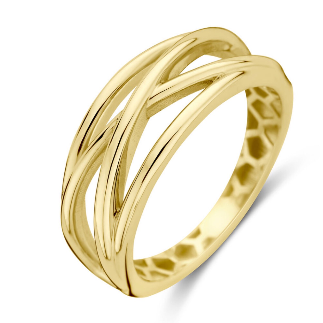 Huiscollectie 14krt geelgouden ring. De ring heeft een breedte van 8 mm. 